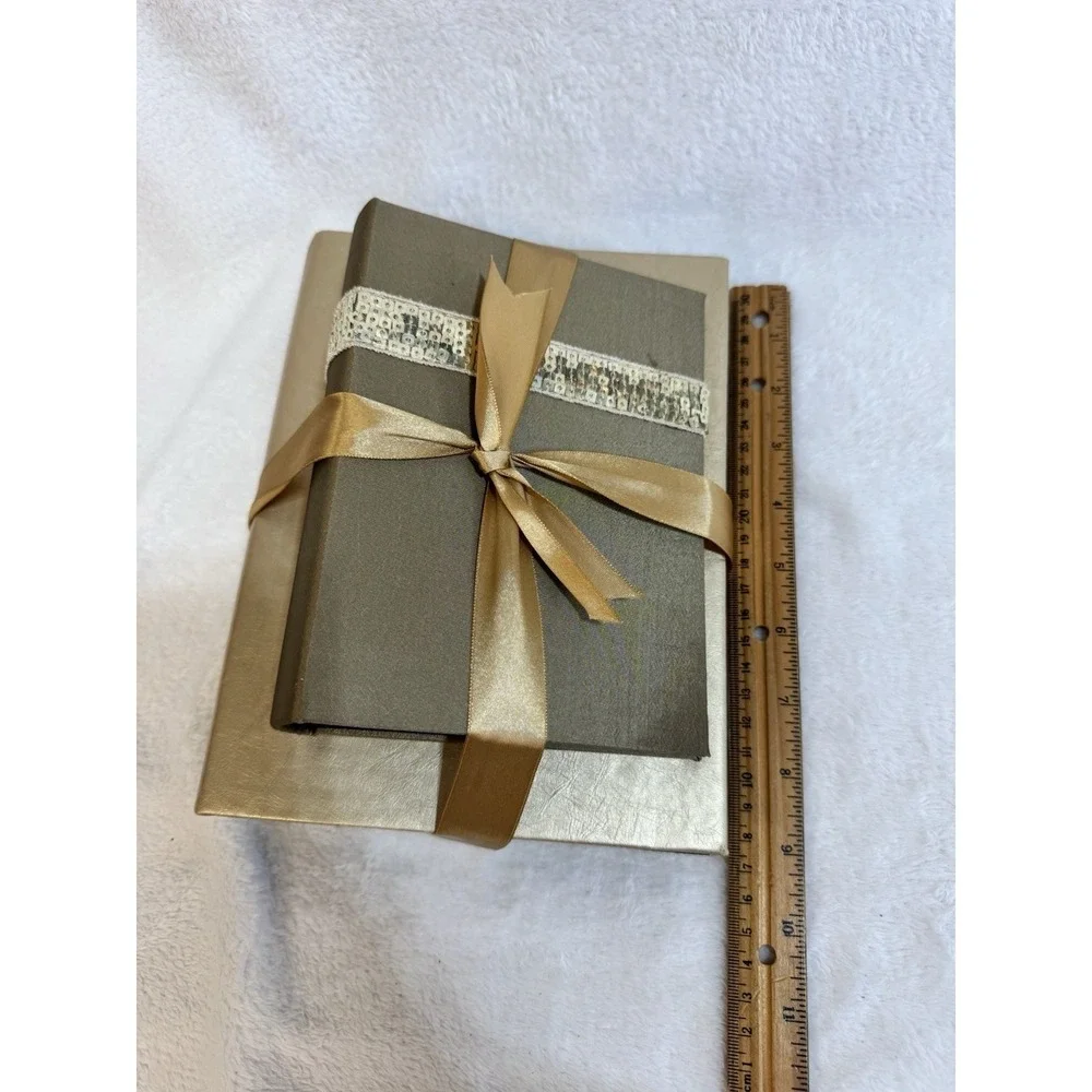 Unused 2-Piece Photo Album Set 4x6 Gold Champagne Ribbon Gift Ready